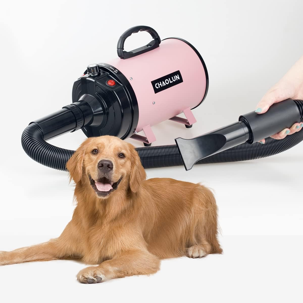 High-Velocity Pet Dryer™ – Adjustable Grooming Dryer with Heat, 3 Nozzles & Grooming Comb